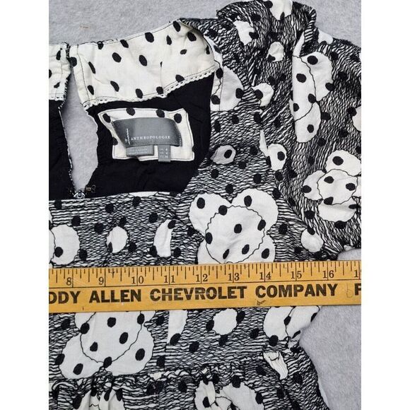 Anthropologie Dress Womens 4 Babydoll Tunic Black White Flowers - Picture 16 of 16